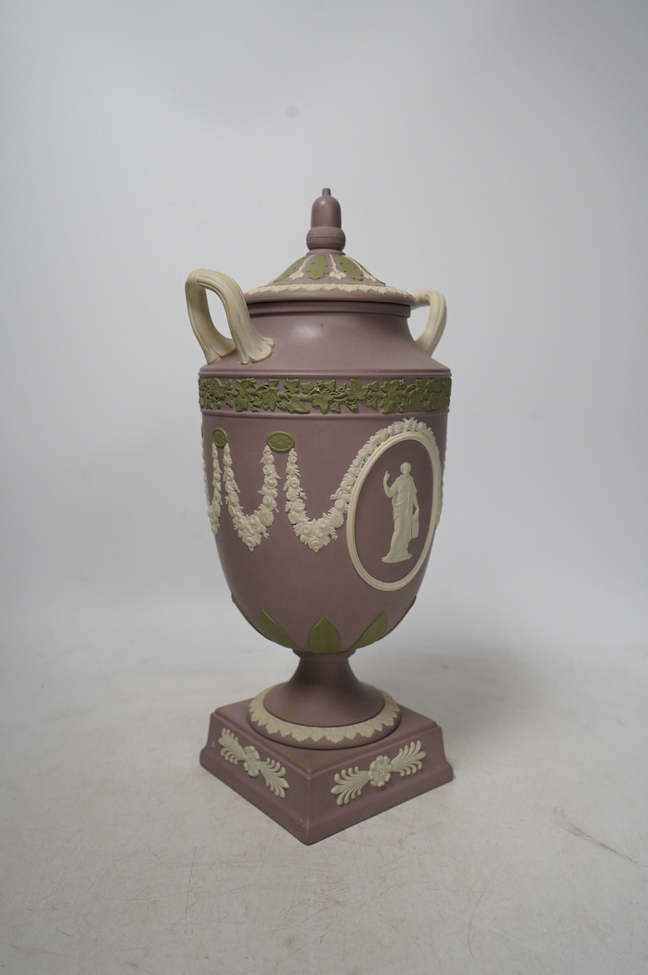 A Wedgwood three-colour Jasper vase and cover, model 40, Limited edition of 100 from the St. James‘s collection, 30cm high. Condition - good